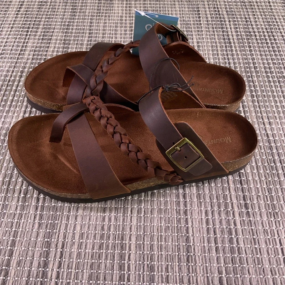 New Women's Brown Mountain Sole Leather Sandals Size 9